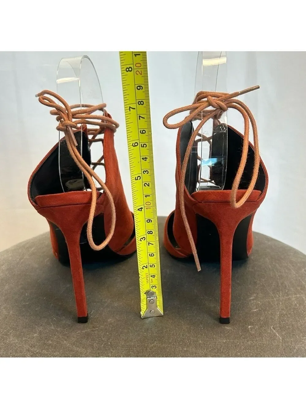 Nasty Gal burnt orange red lace-up faux leather mules high heels Sz 8.5